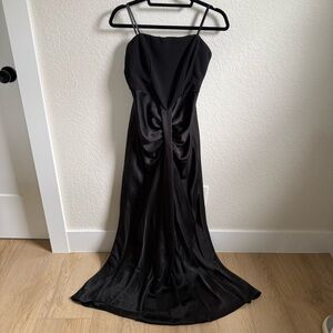 Betsy & Adam Black Strapless Satin Evening Gown